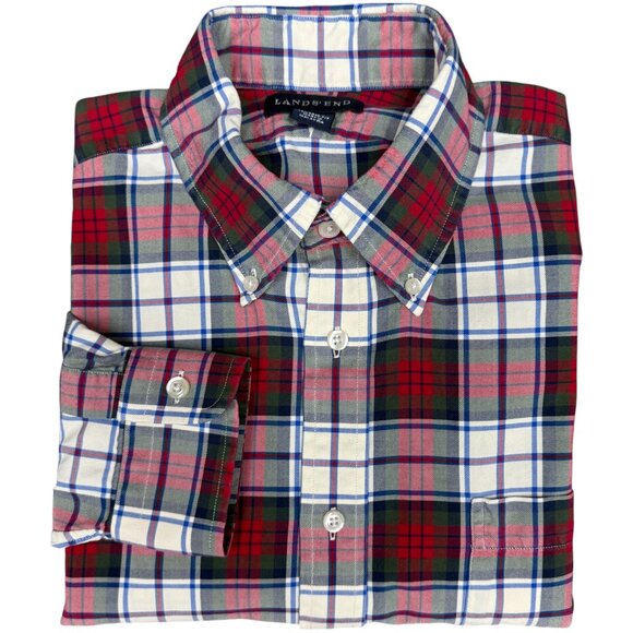 EUC Men's LANDS' END Tailored Fit Button Down Plaid‎ Oxford Shirt | Size 16 x 33 - Picture 1 of 8